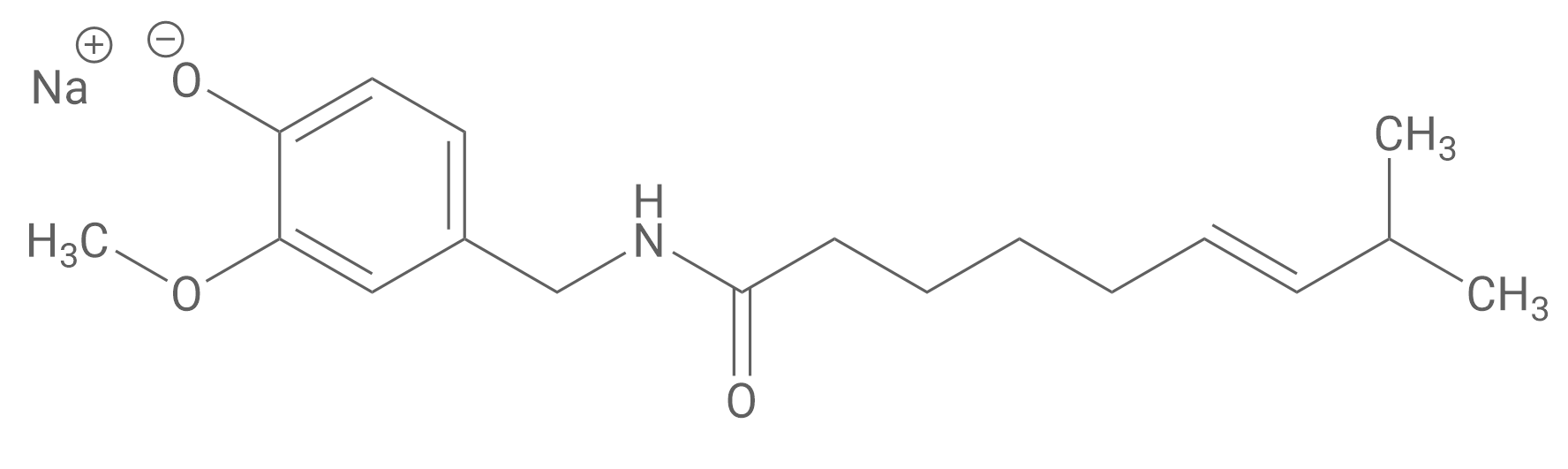 Strukturformel eines organischen Moleküls: aromatischer Ring mit Methoxy- und Natriumphenolat, Amid und langer Alkylkette